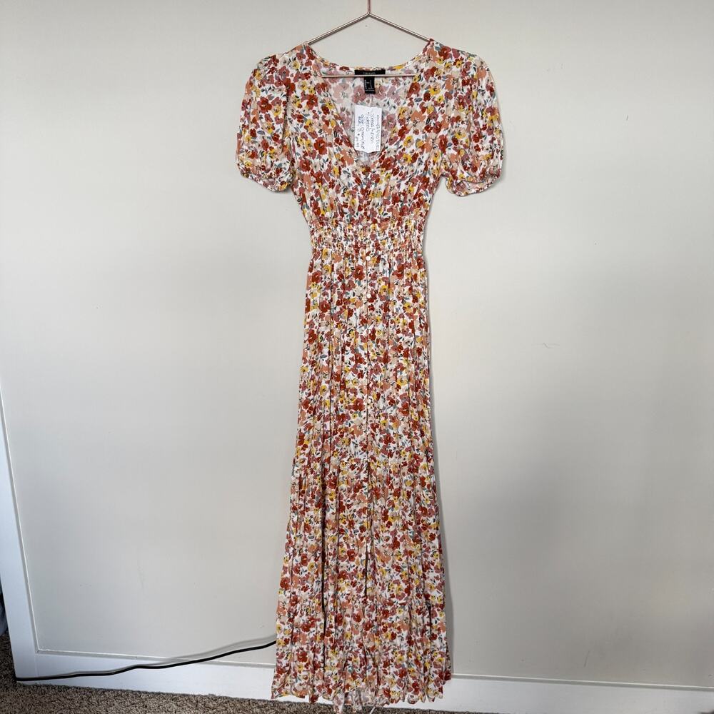 Fairy Cottage Coquette Dress Small Floral Maxi Romantic Open Back Peasant Boho - Picture 2 of 9